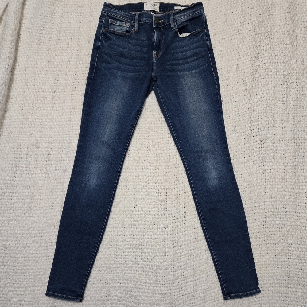 FRAME Denim Le Skinny de Jeanne Jeans Dark Wash Stretch Mid-Rise Skinny Size 28 - Picture 2 of 12